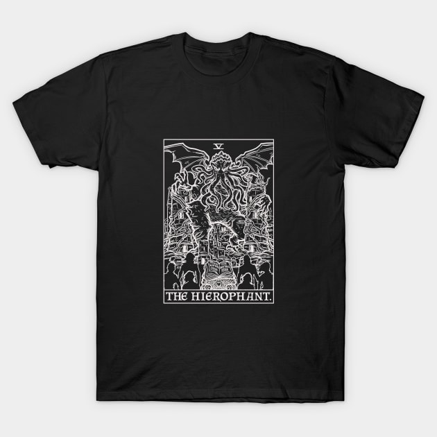 The Hierophant Tarot Card Terror Tarot Shadow Edition - Cthulhu (Black & White) T-Shirt by TheGhoulishGarb